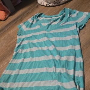 Old Navy Teal and White Striped Short Sleeve Tee